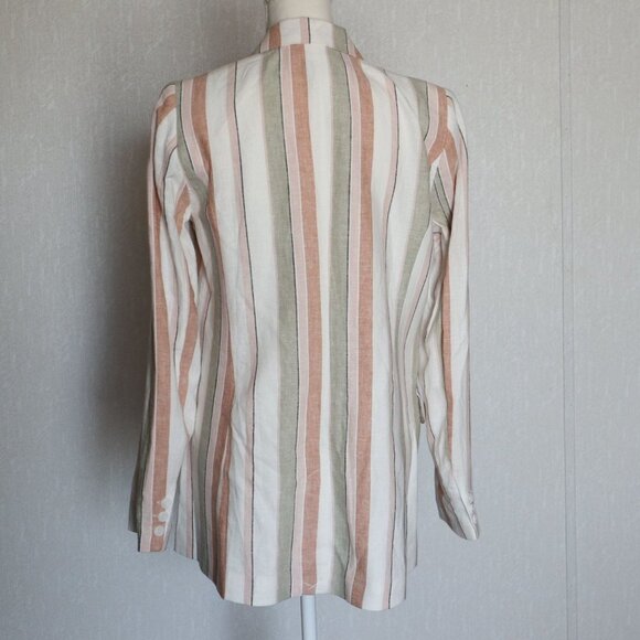 Rachel Zoe Pastel Striped Linen Oversized Padded Shoulder Blazer Jacket Size M - Picture 7 of 11
